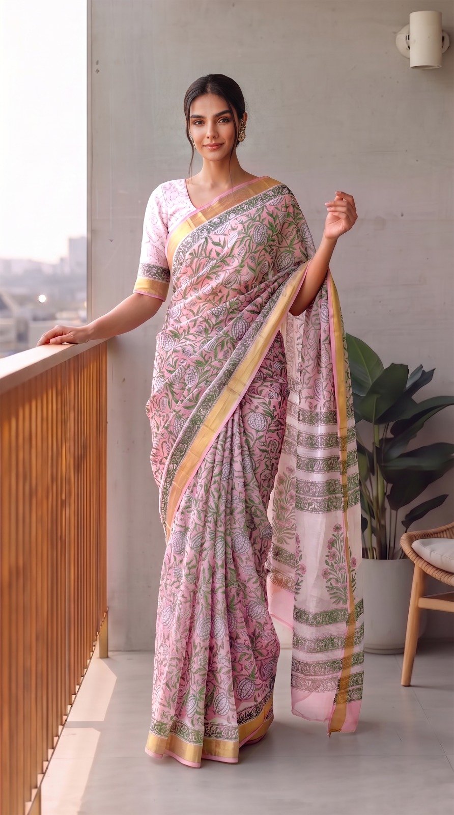 Chiffon Hand Block Printed Saree