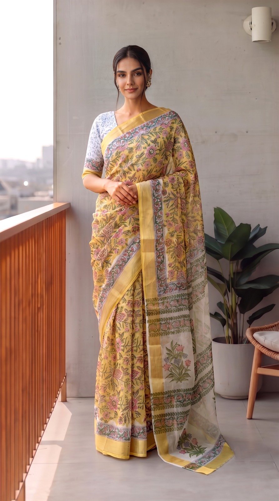 Chiffon Hand Block Printed Saree