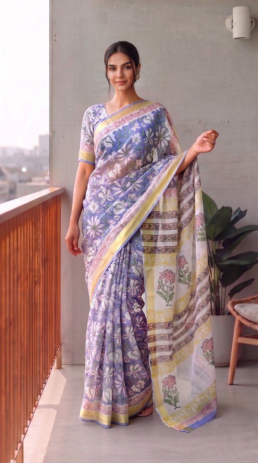 Chiffon Hand Block Printed Saree