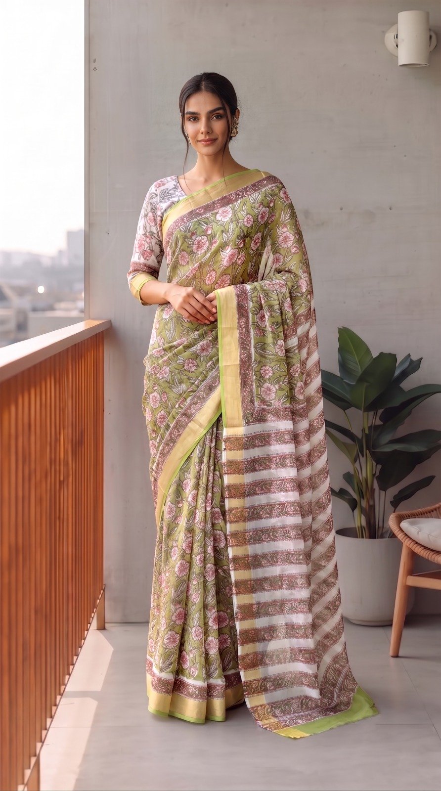 Chiffon Hand Block Printed Saree