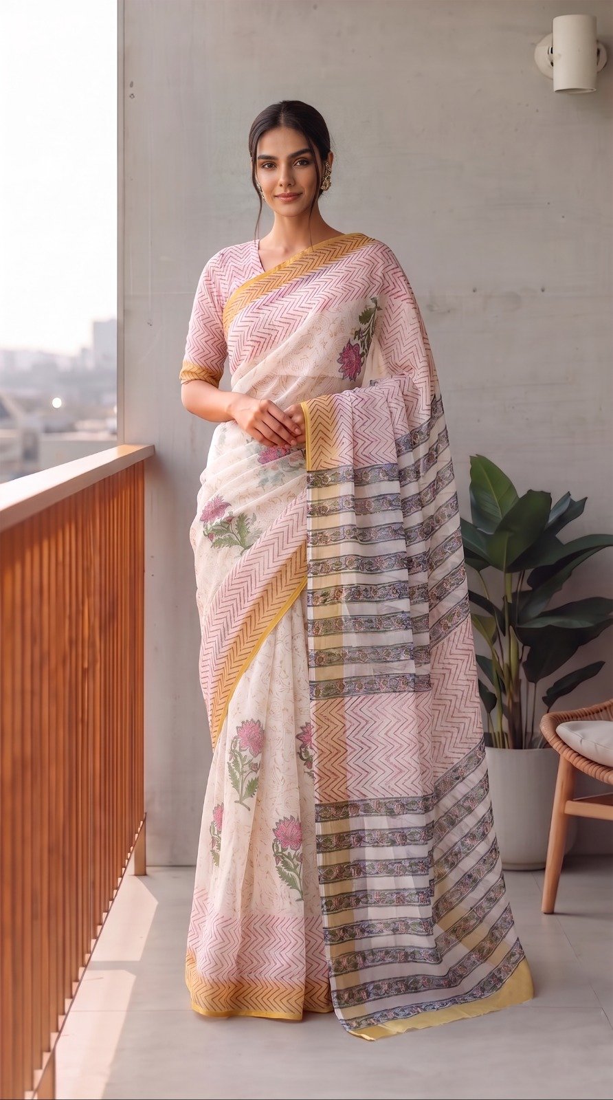 Chiffon Hand Block Printed Saree