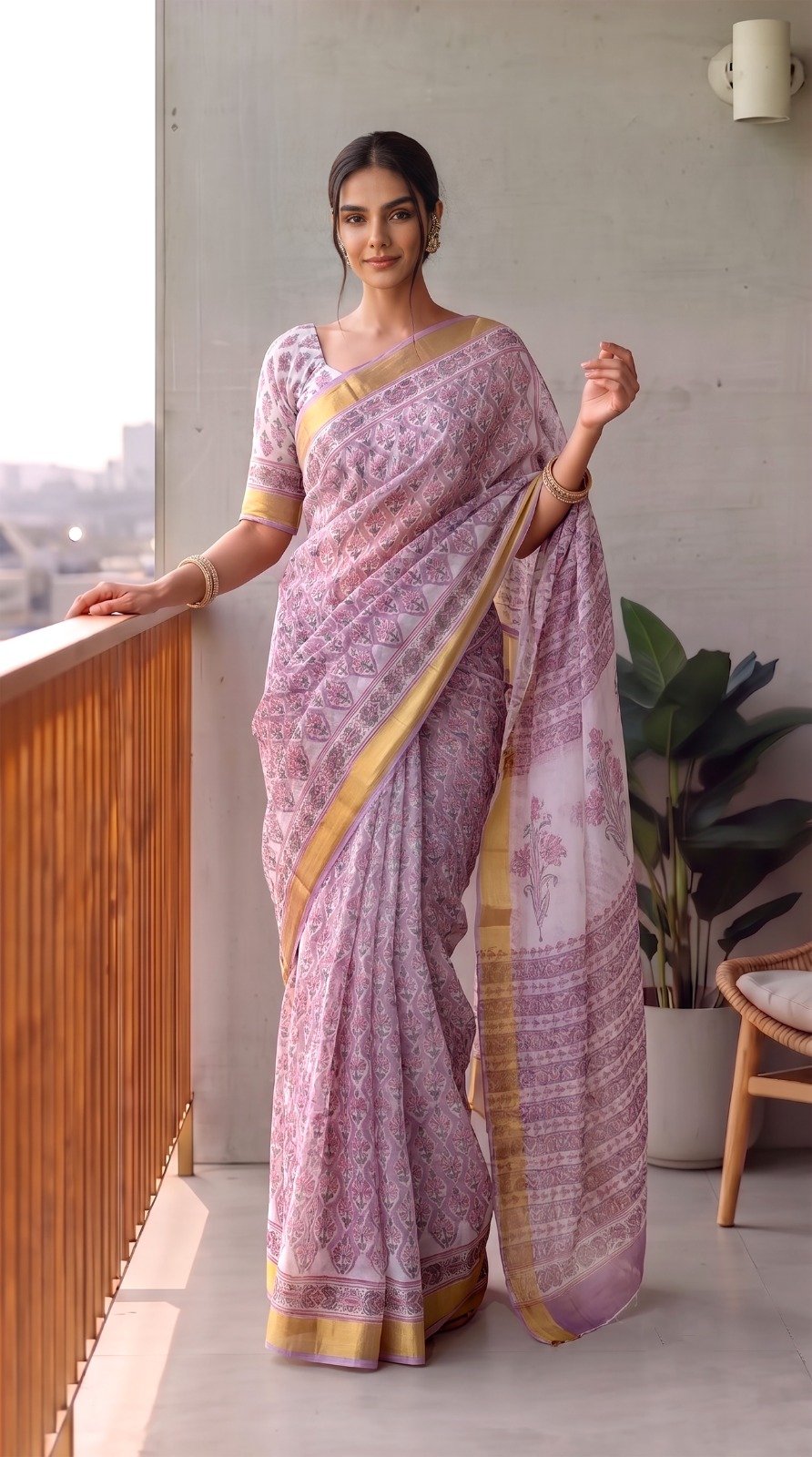 Chiffon Hand Block Printed Saree
