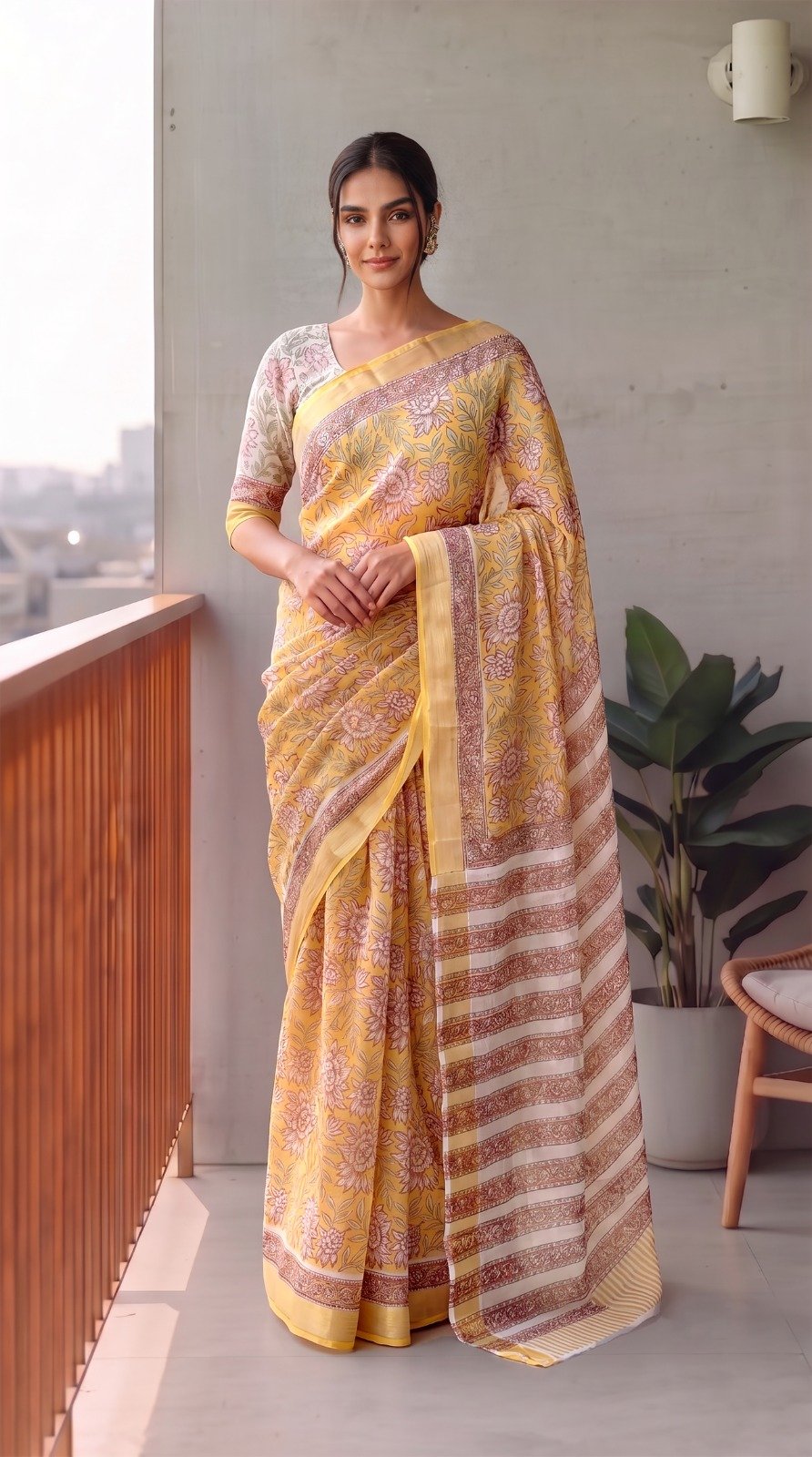 Chiffon Hand Block Printed Saree