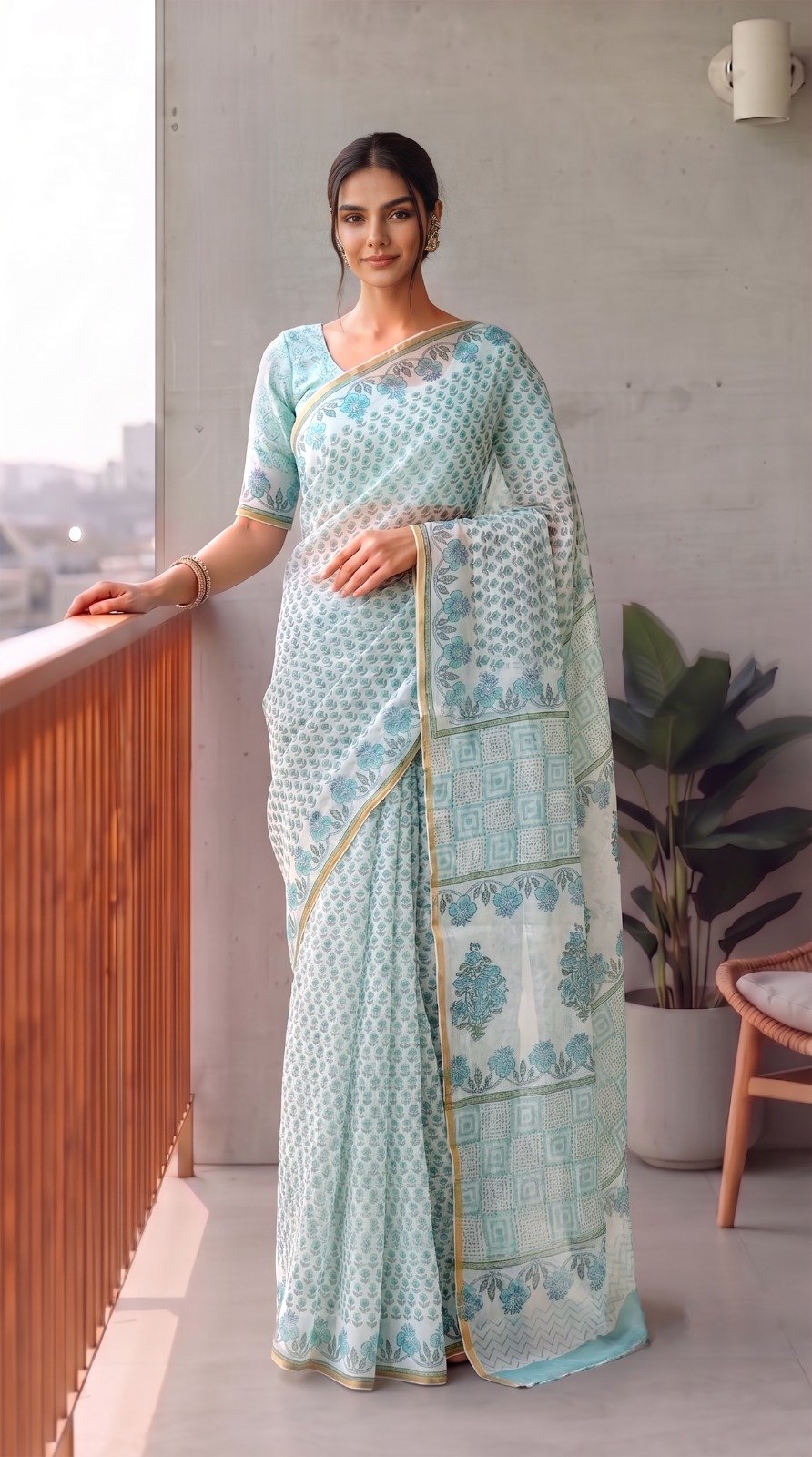 Chiffon Hand Block Printed Saree