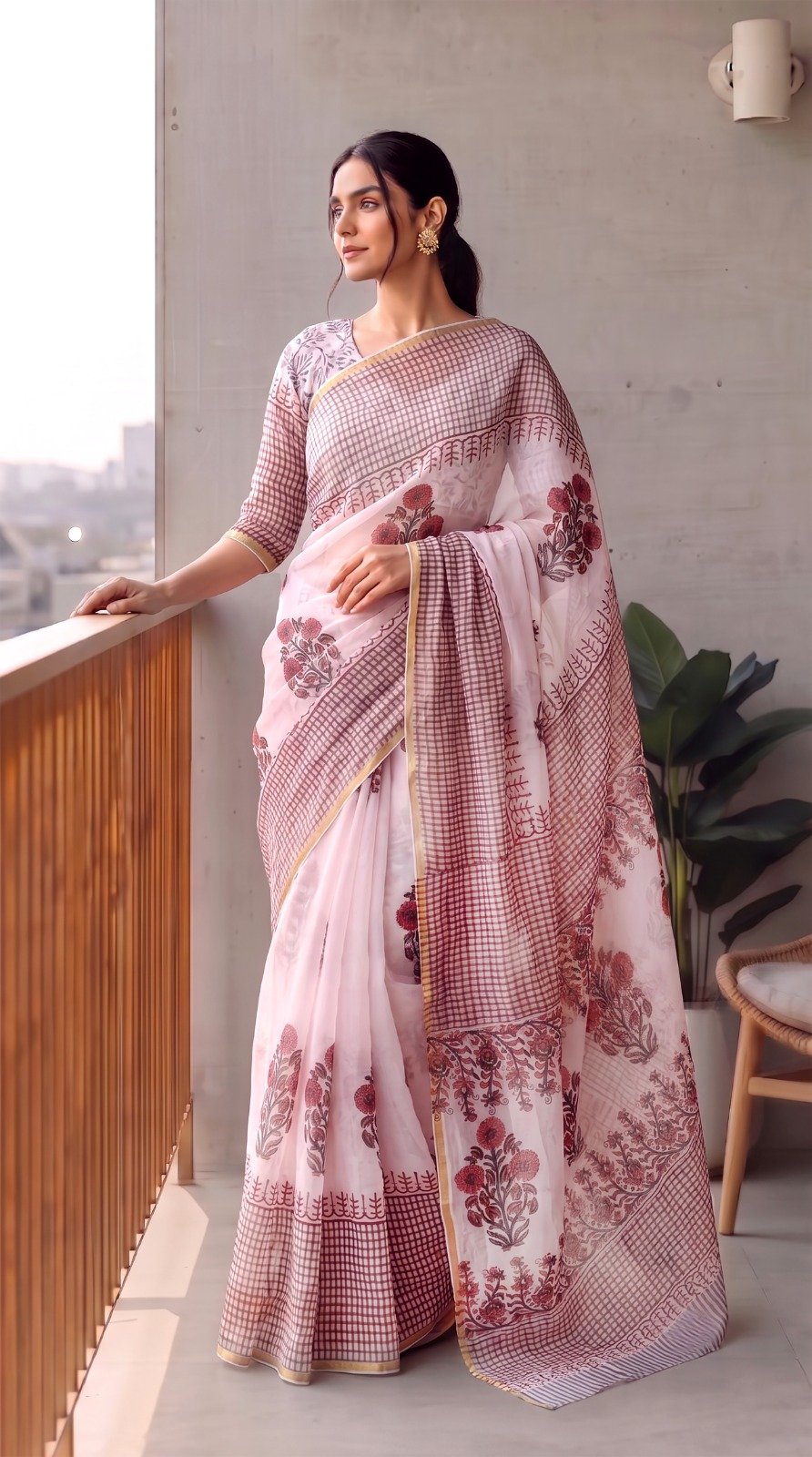 Chiffon Hand Block Printed Saree