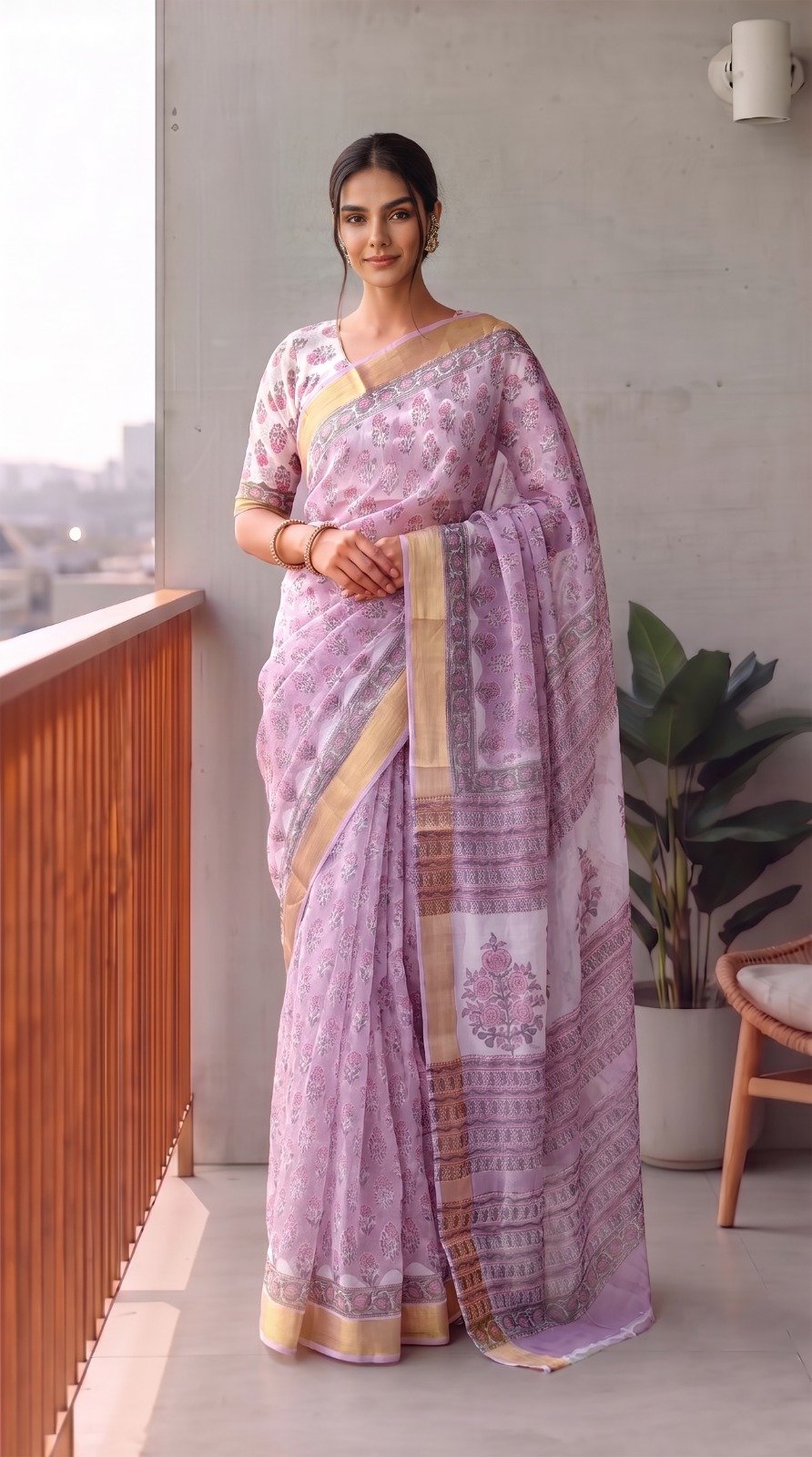 Chiffon Hand Block Printed Saree