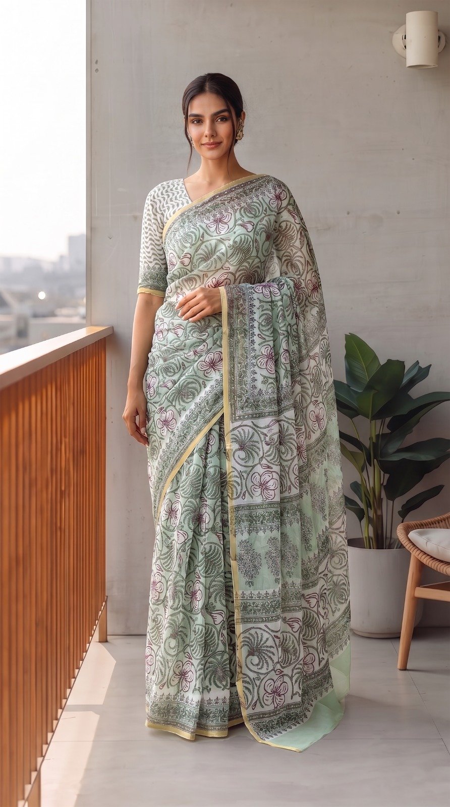 Chiffon Hand Block Printed Saree