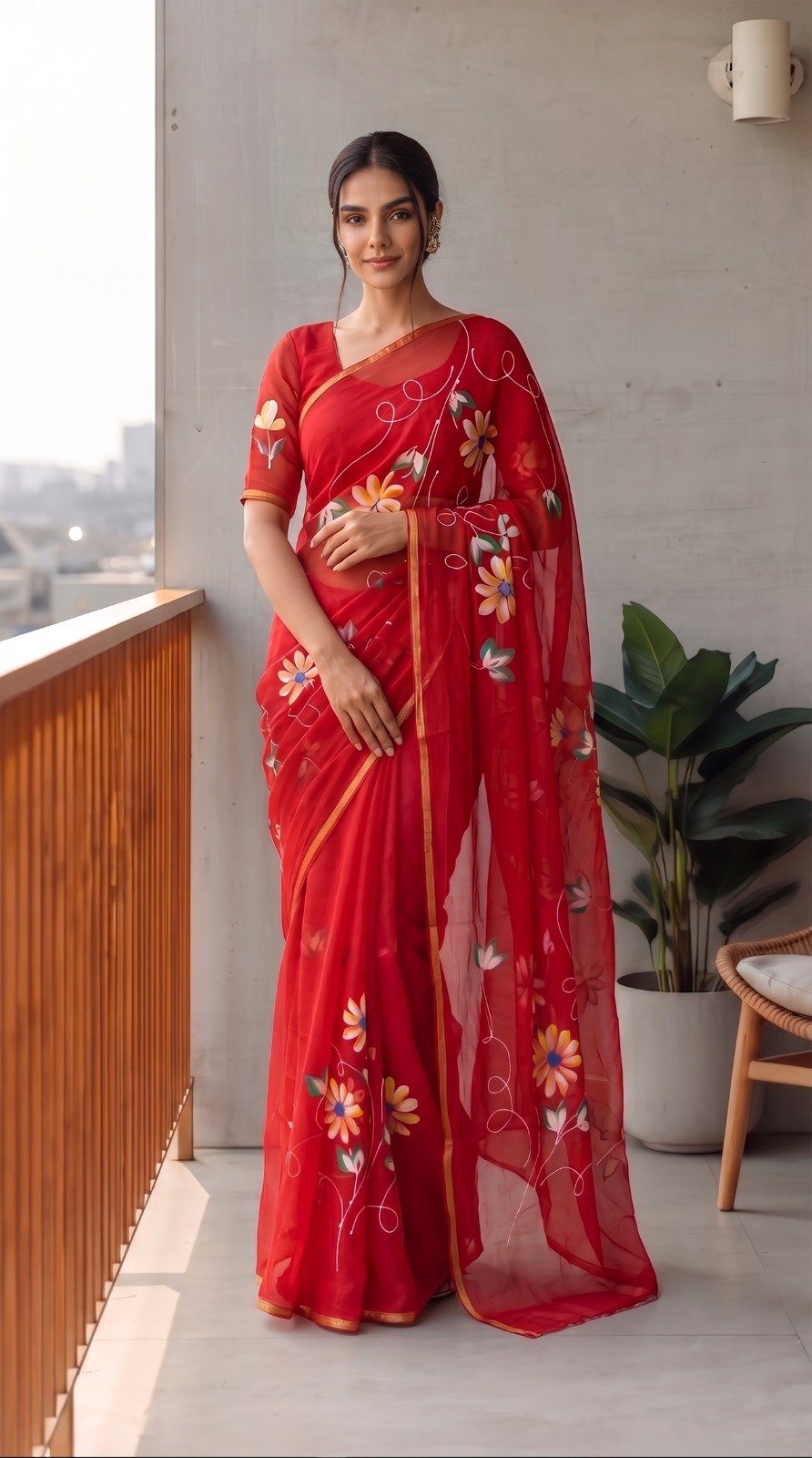 Chiffon Hand Block Printed Saree