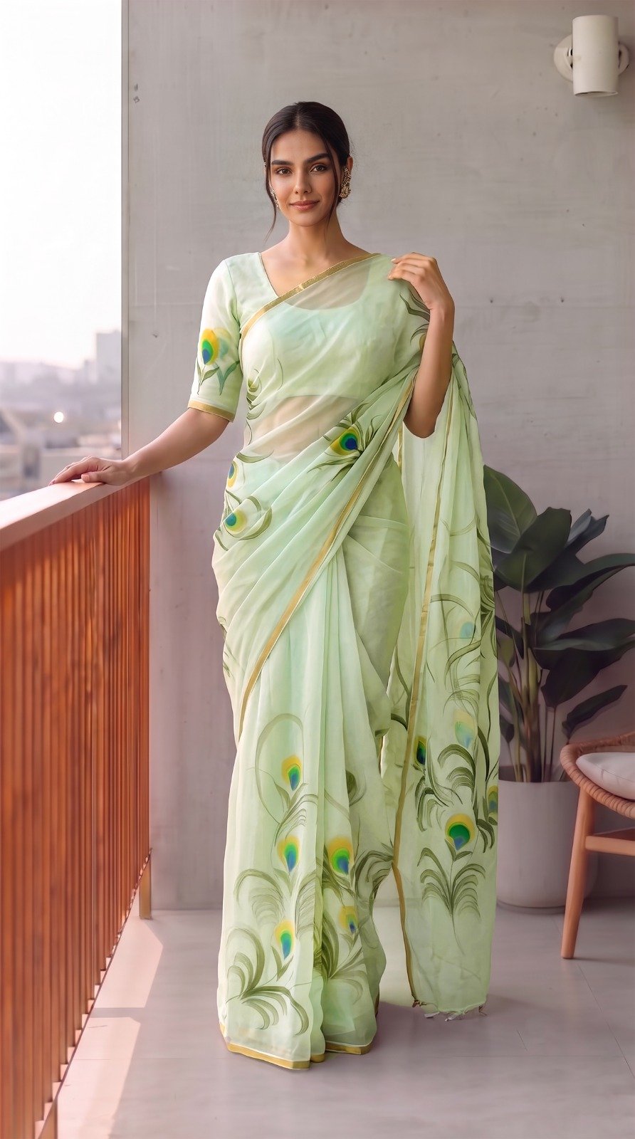 Chiffon Hand Block Printed Saree