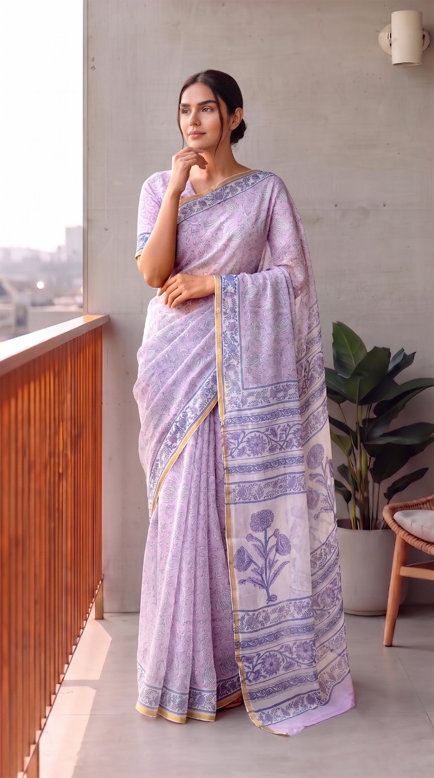 Chiffon Hand Block Printed Saree