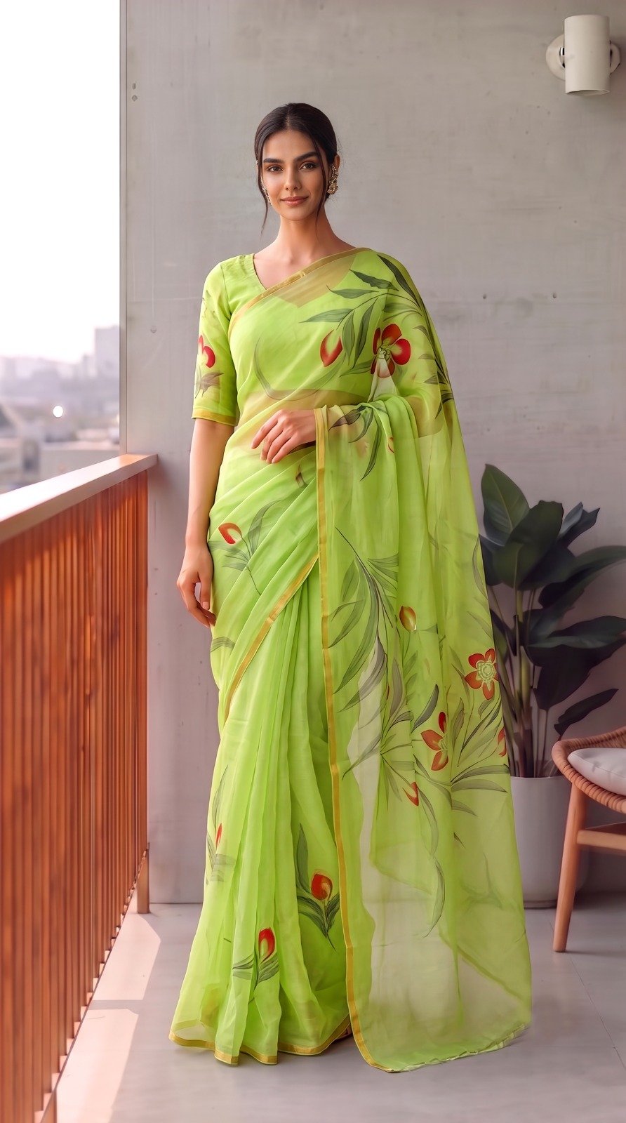 Chiffon Hand Block Printed Saree