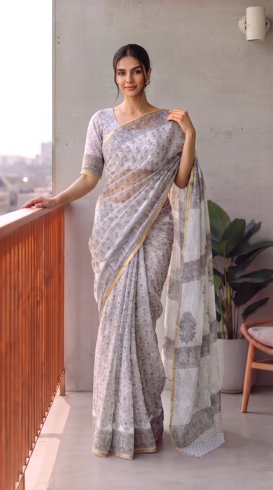 Chiffon Hand Block Printed Saree