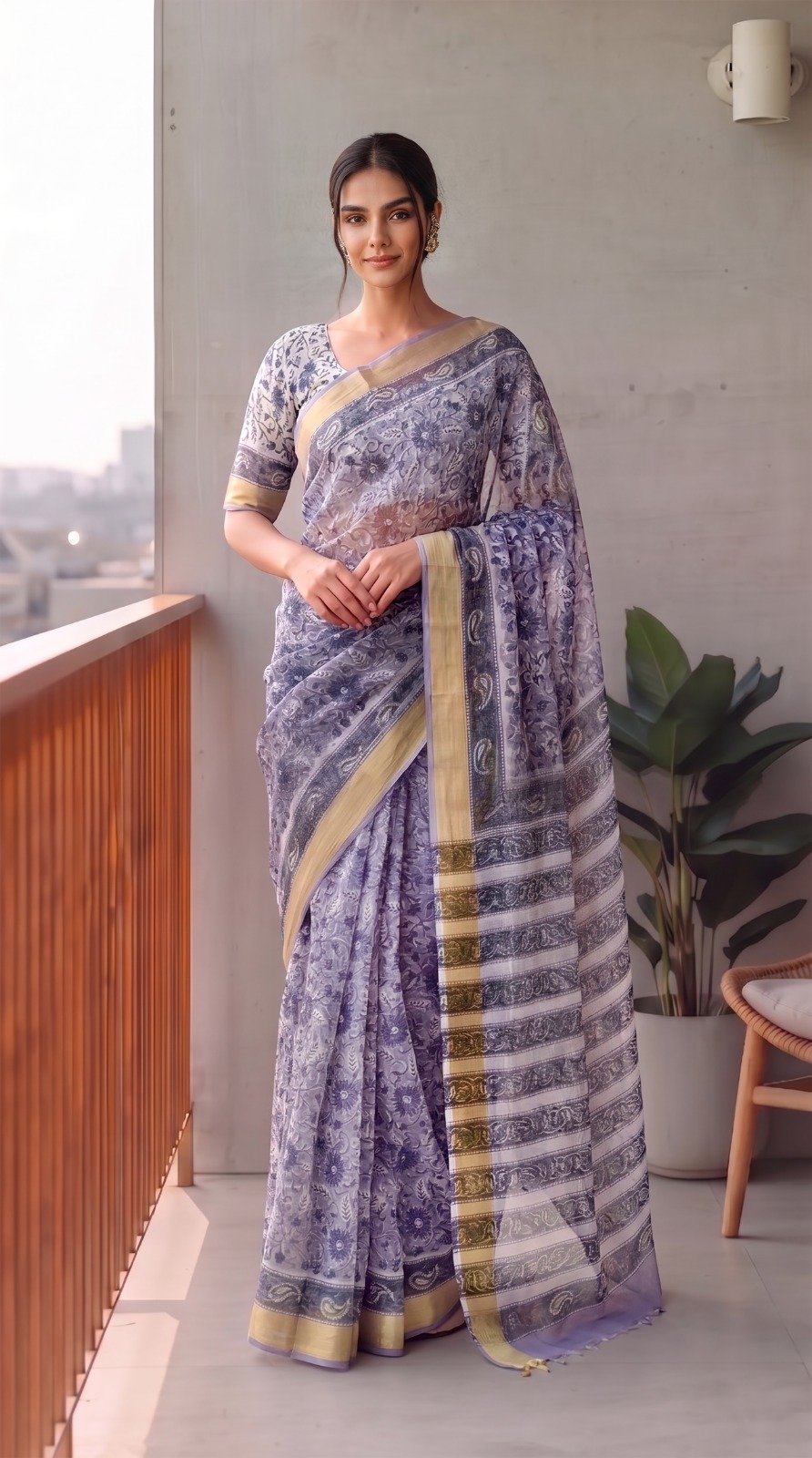 Chiffon Hand Block Printed Saree