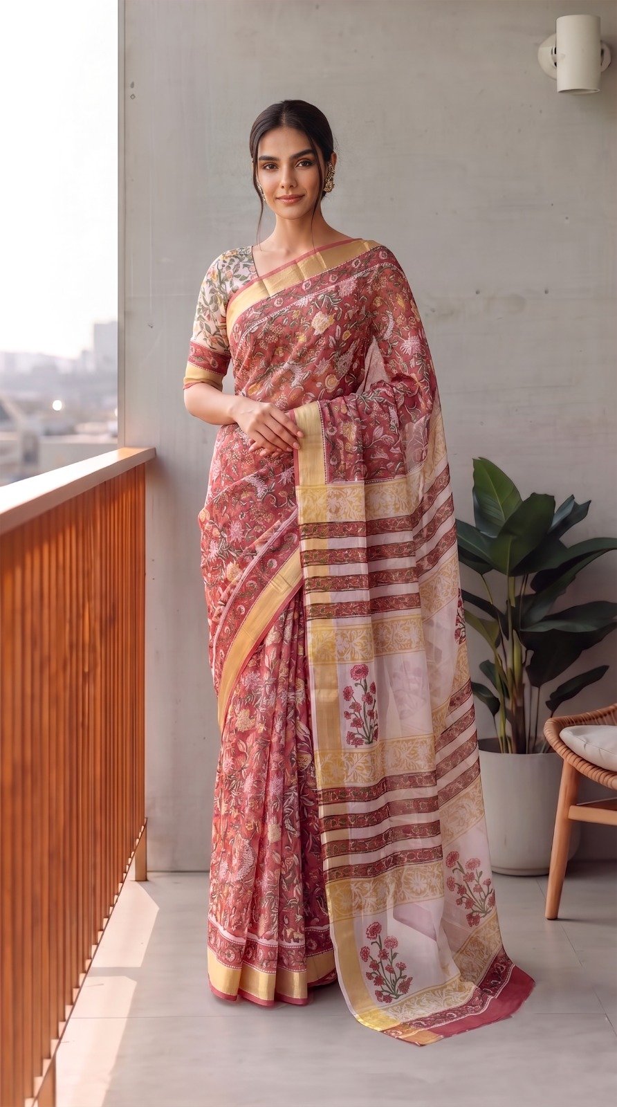 Chiffon Hand Block Printed Saree