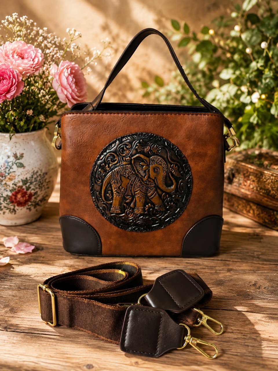 Vintage Leather Crafted Sling Handbag