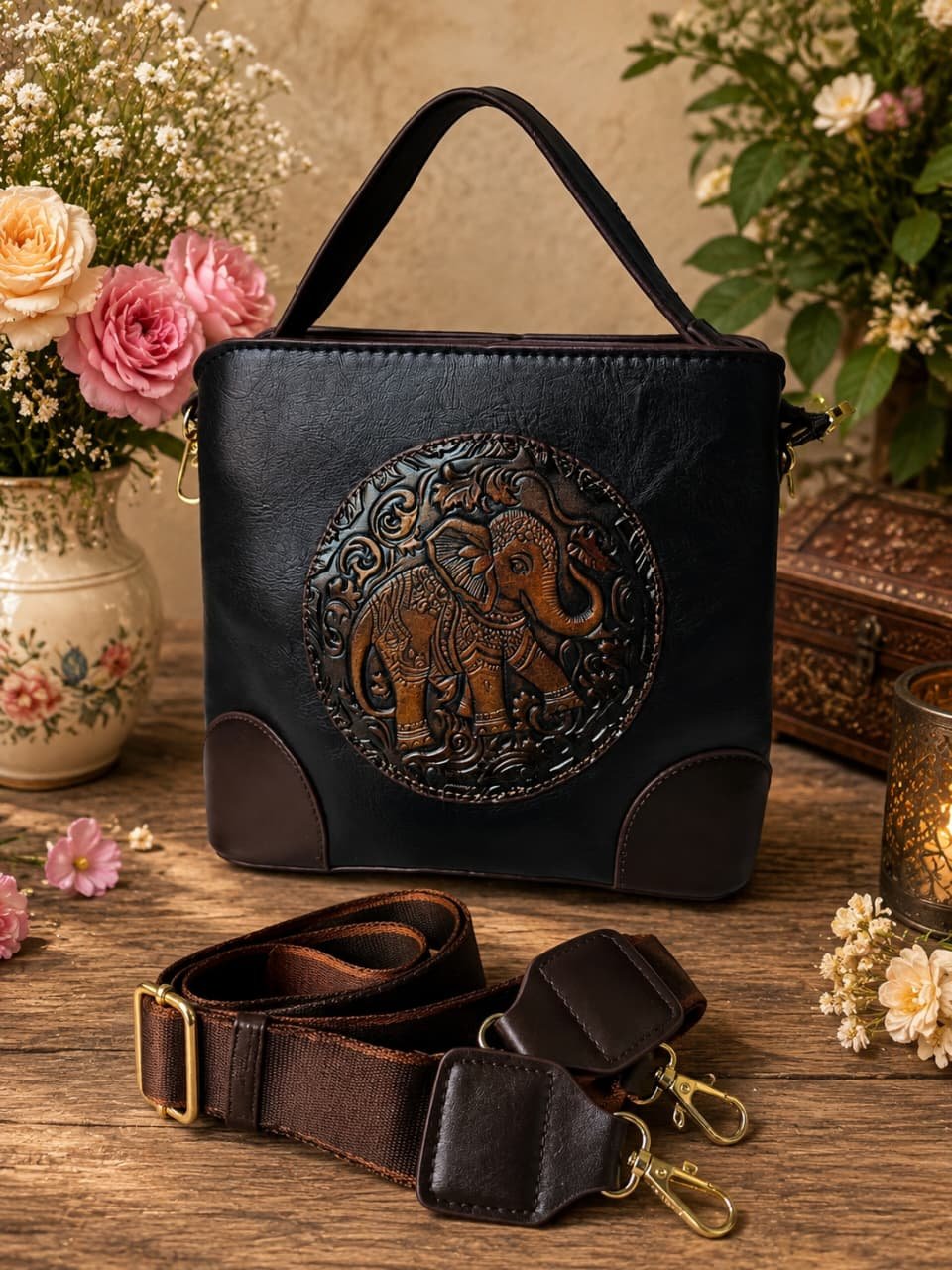 Vintage Leather Crafted Sling Handbag