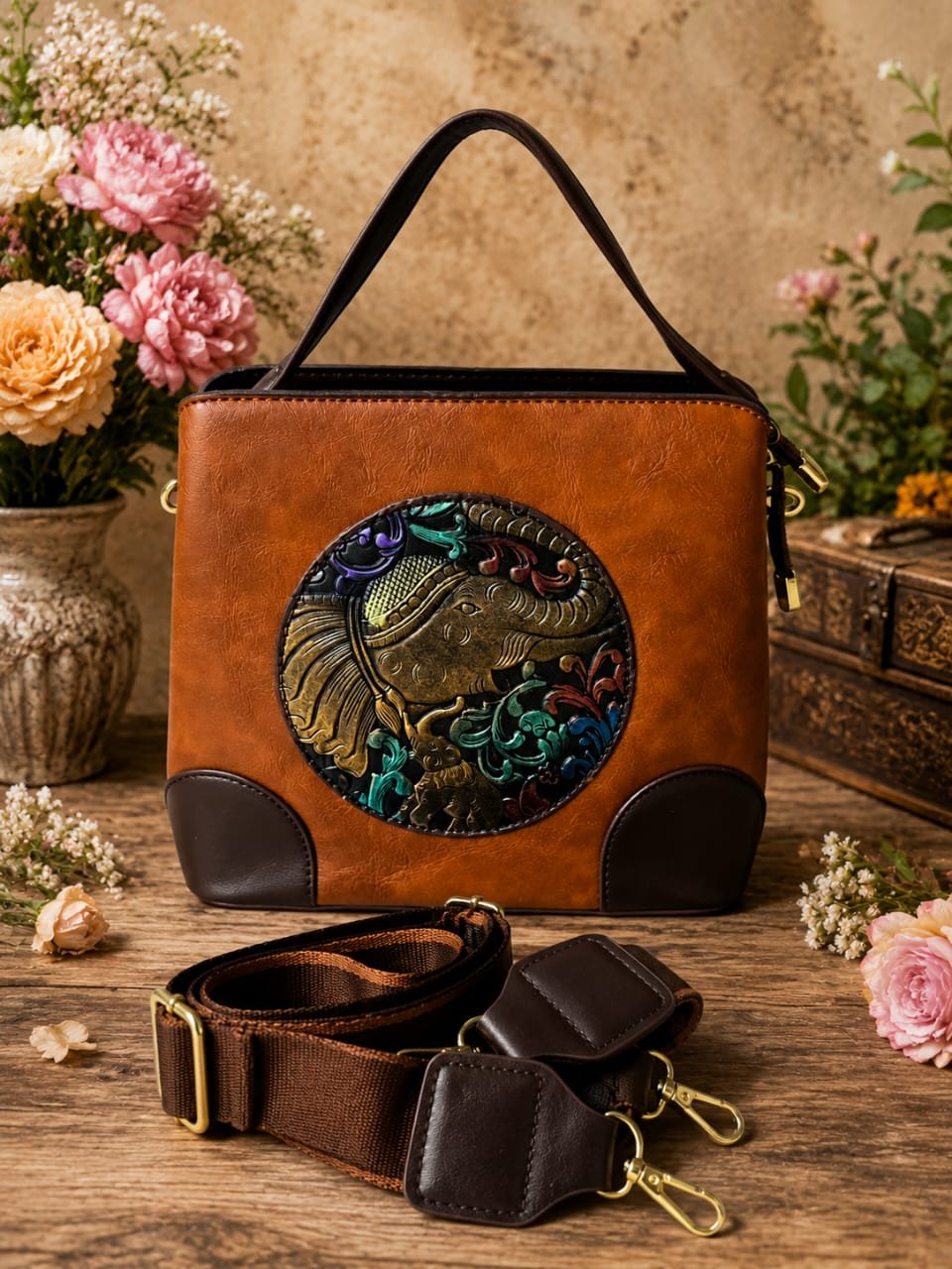 Vintage Leather Crafted Sling Handbag