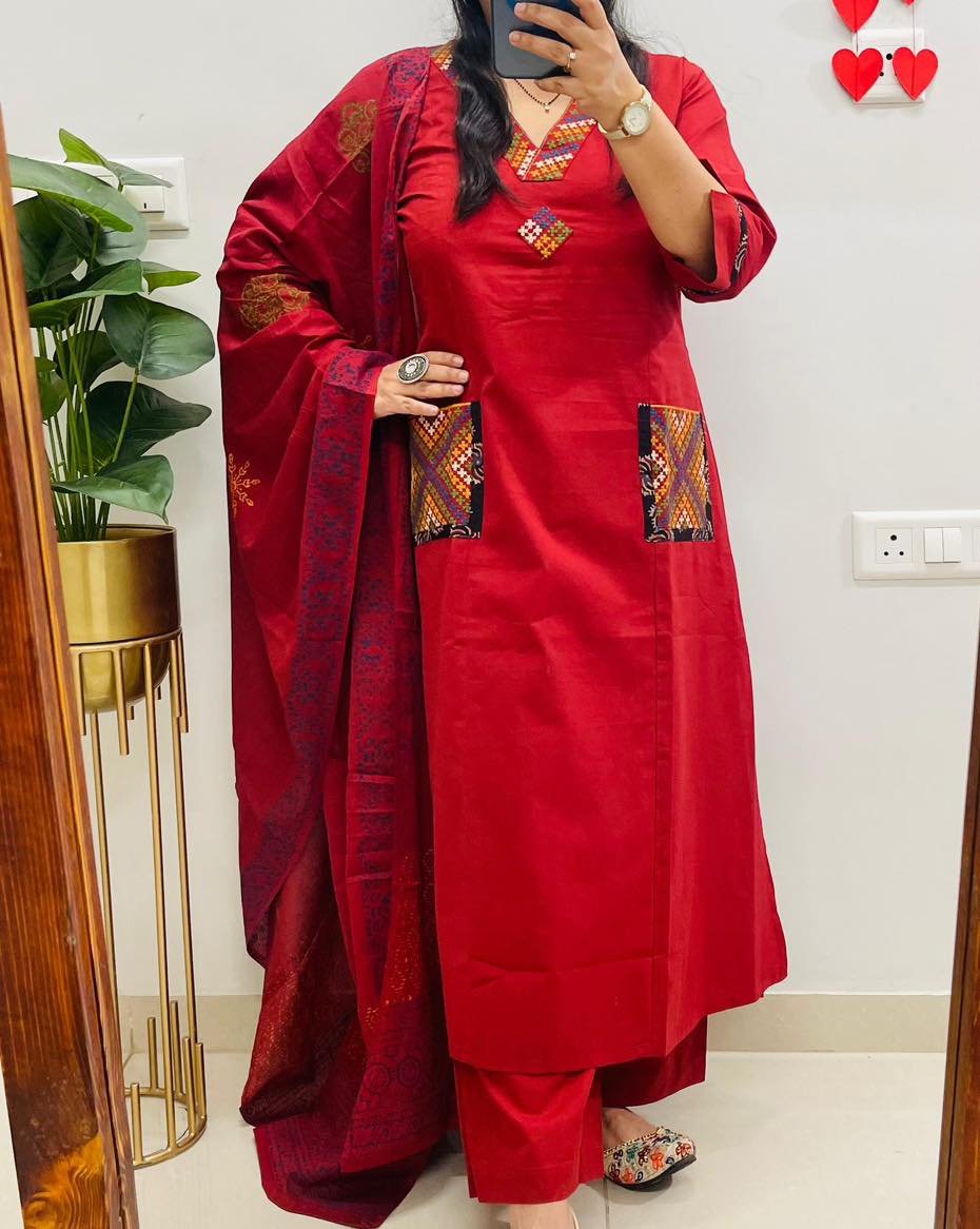 Cotton Embroidered Stitched Suit Set