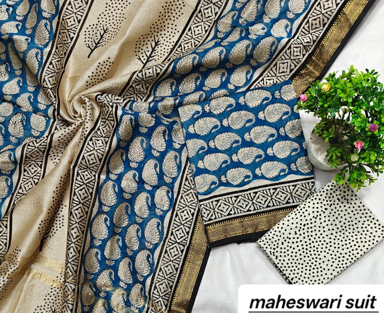 Maheshwari Block Printed Suit