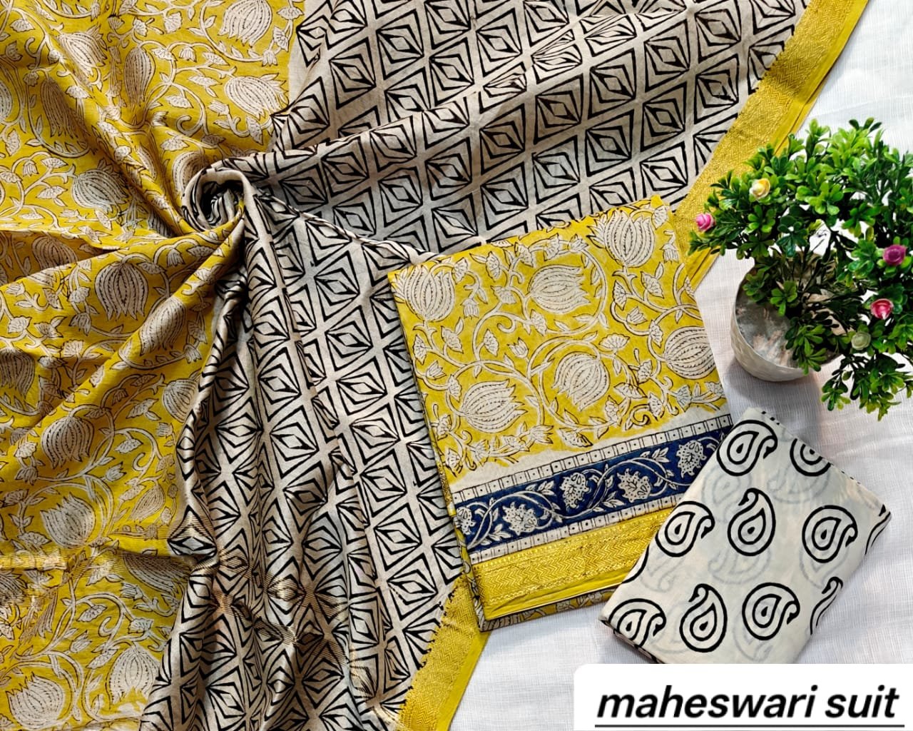 Maheshwari Block Printed Suit