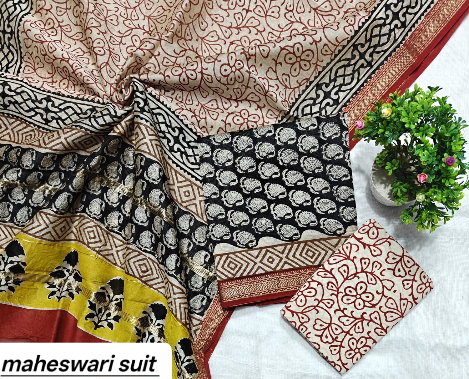 Maheshwari Block Printed Suit