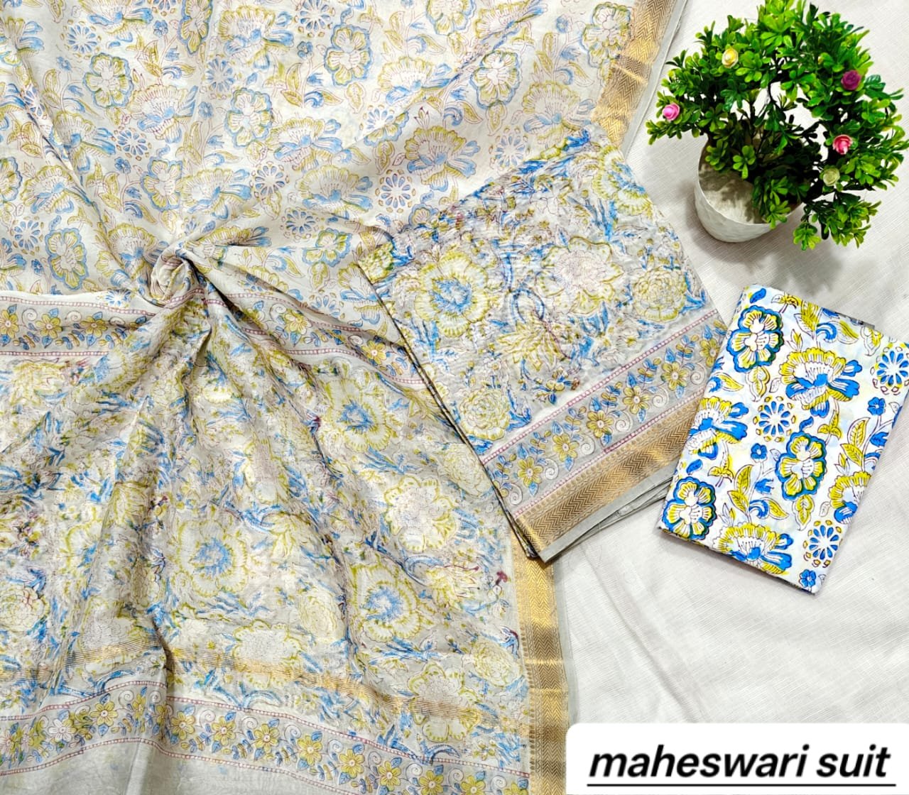 Maheshwari Block Printed Suit