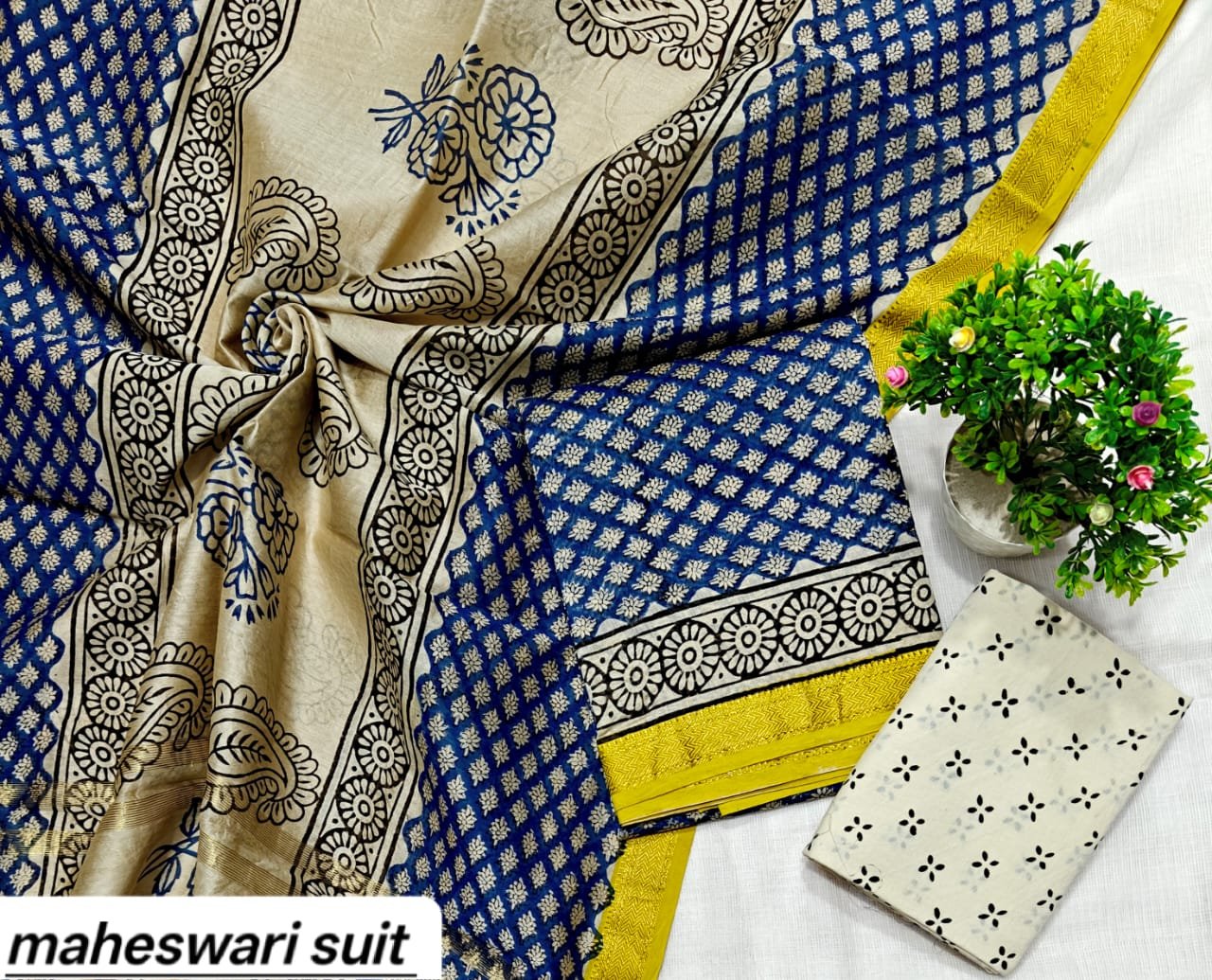 Maheshwari Block Printed Suit