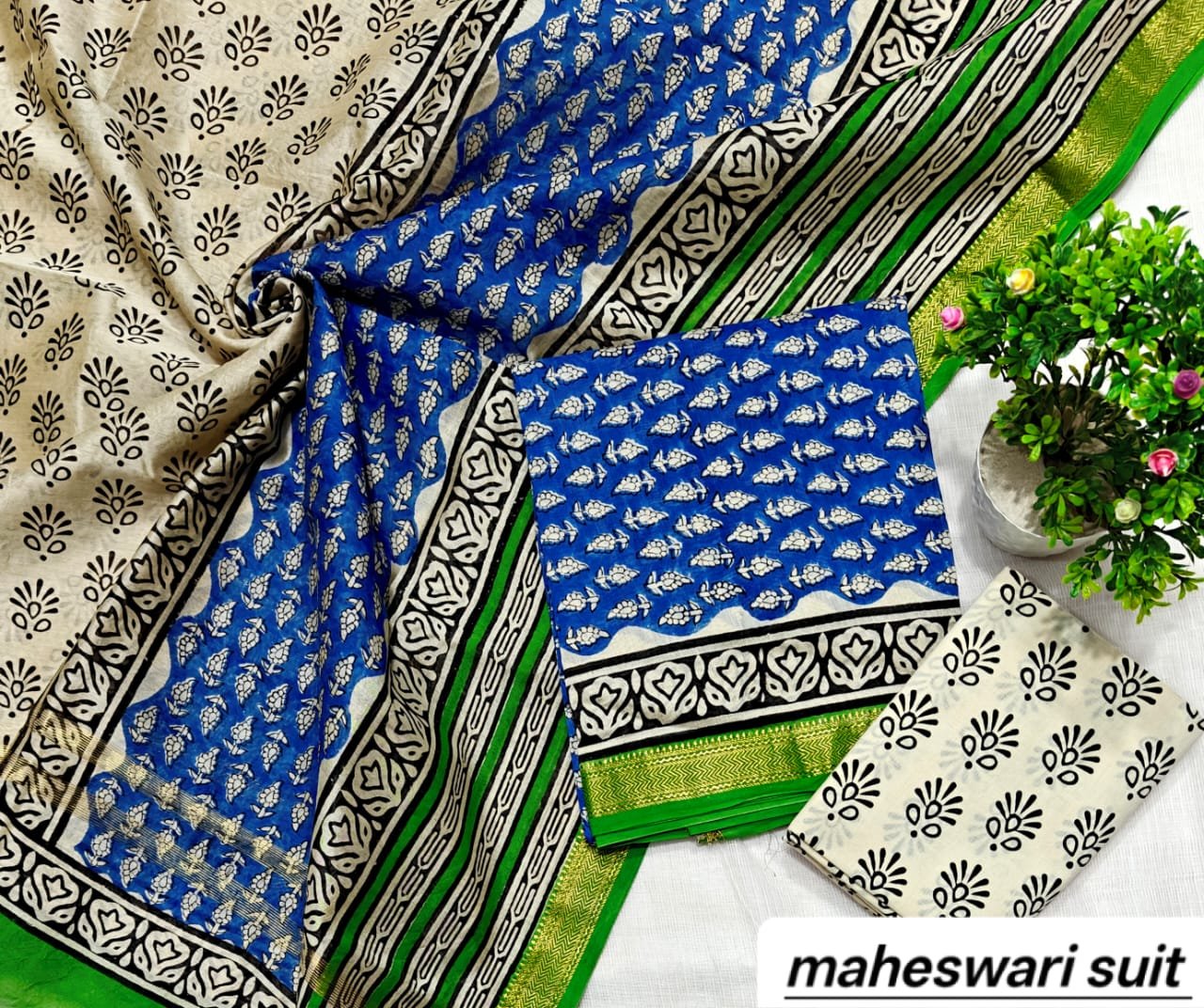 Maheshwari Block Printed Suit