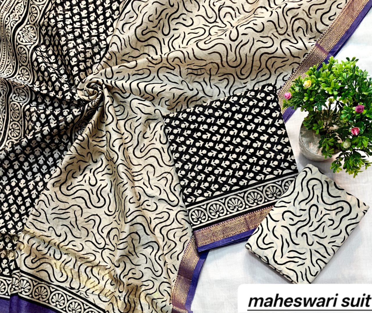 Maheshwari Block Printed Suit