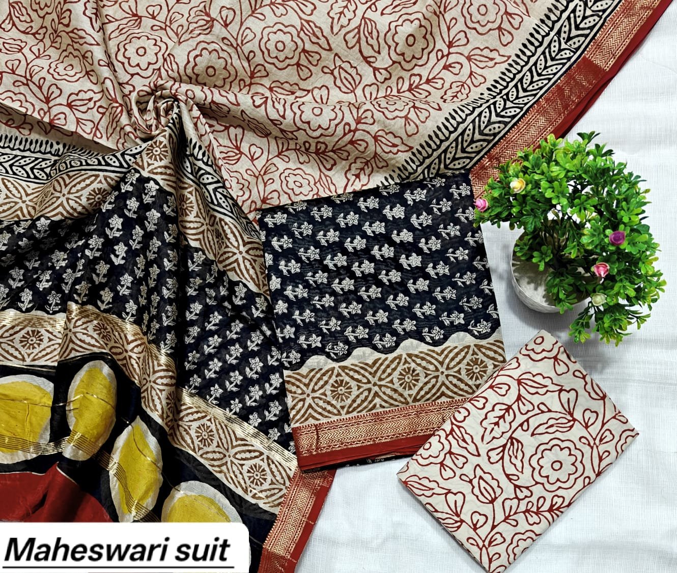 Maheshwari Block Printed Suit