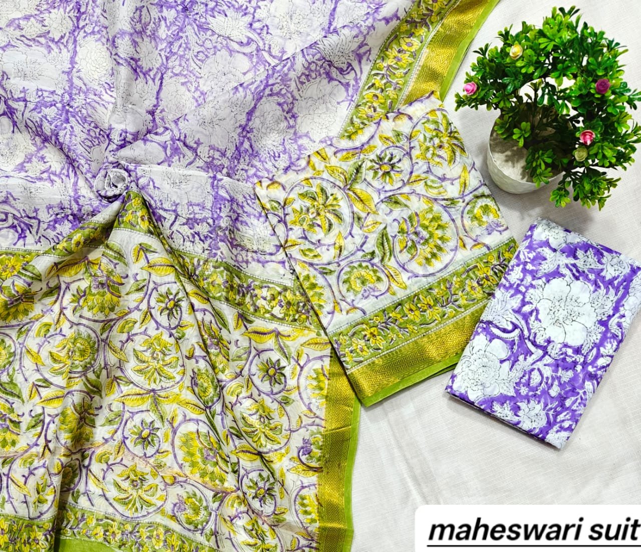 Maheshwari Block Printed Suit