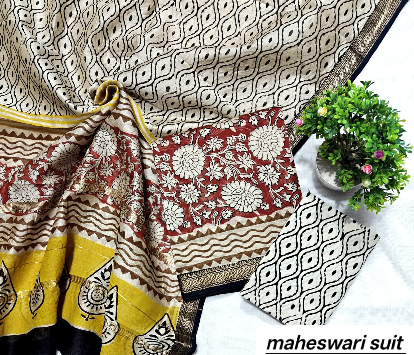 Maheshwari Block Printed Suit