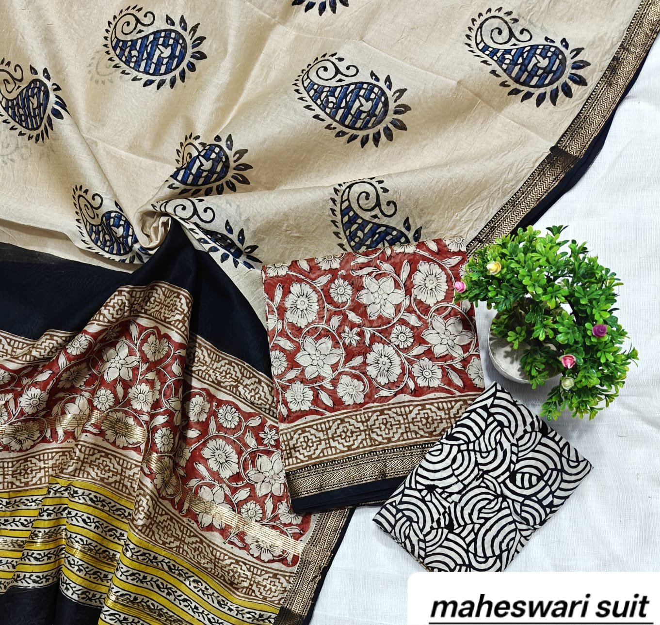 Maheshwari Block Printed Suit