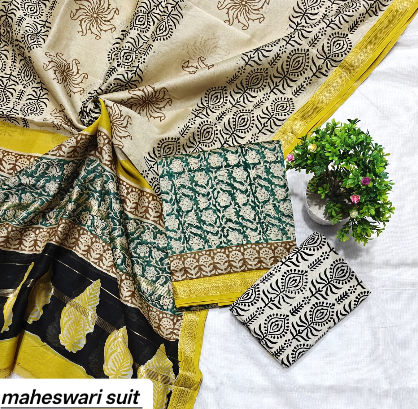 Maheshwari Block Printed Suit
