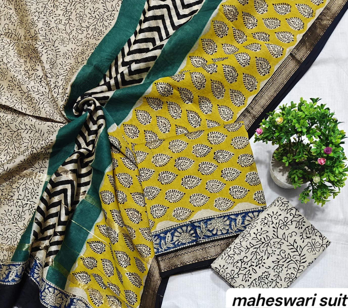 Maheshwari Block Printed Suit