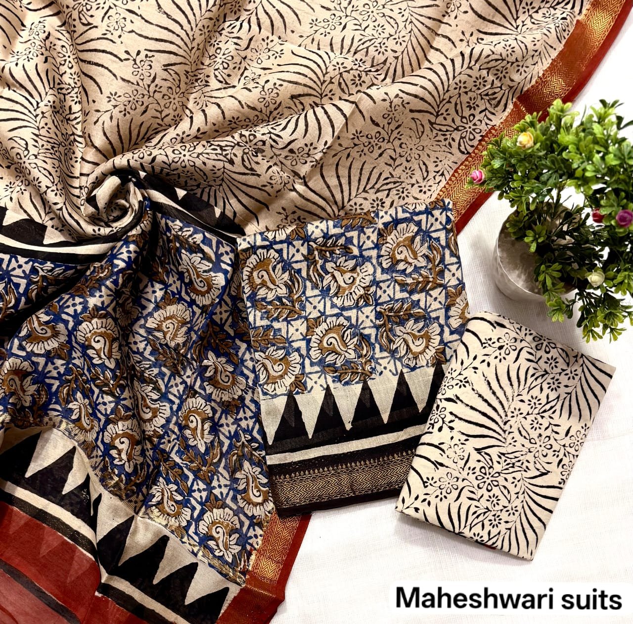 Maheshwari Block Printed Suit