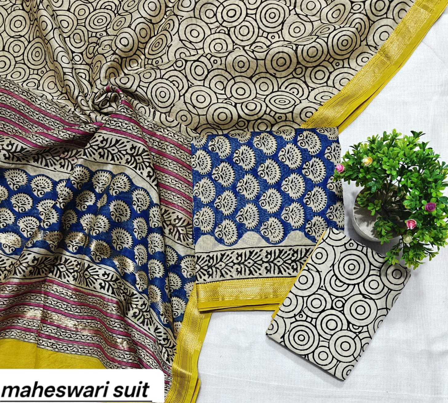 Maheshwari Block Printed Suit