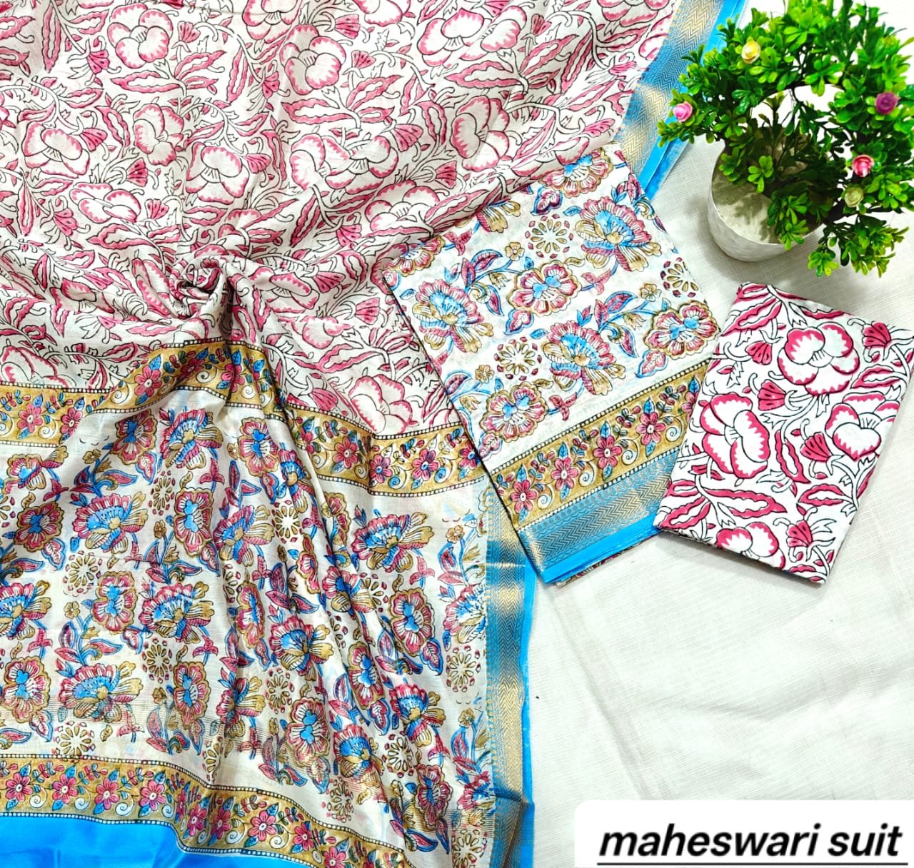 Maheshwari Block Printed Suit