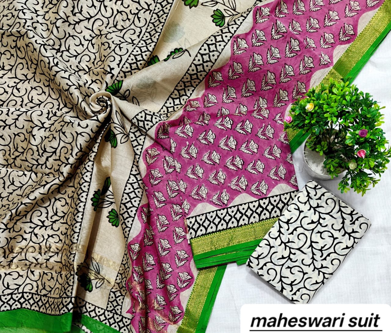 Maheshwari Block Printed Suit