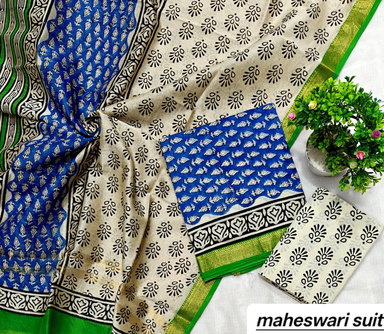 Maheshwari Block Printed Suit