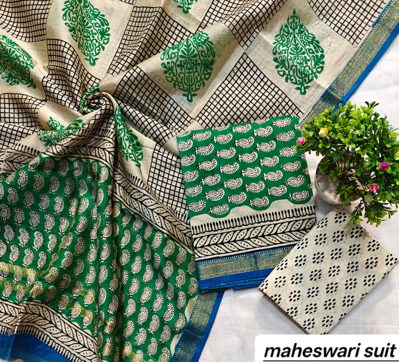Maheshwari Block Printed Suit