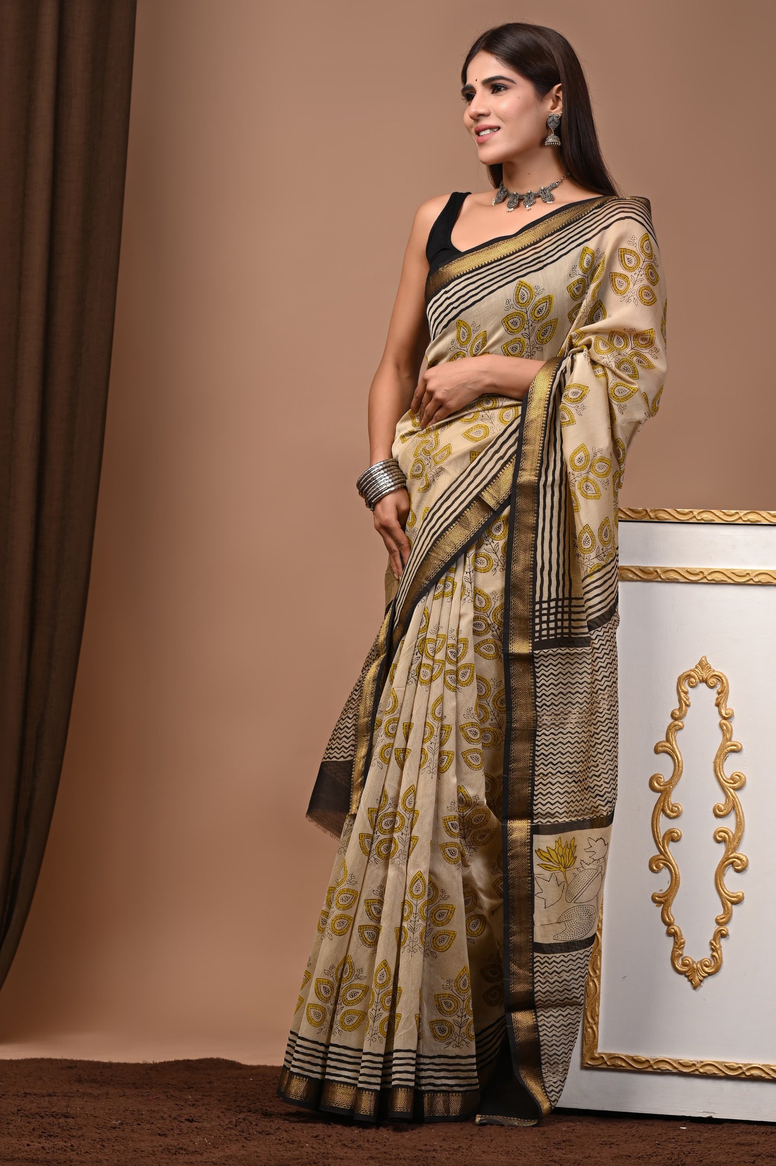 Maheshwari Hand Block Printed Saree