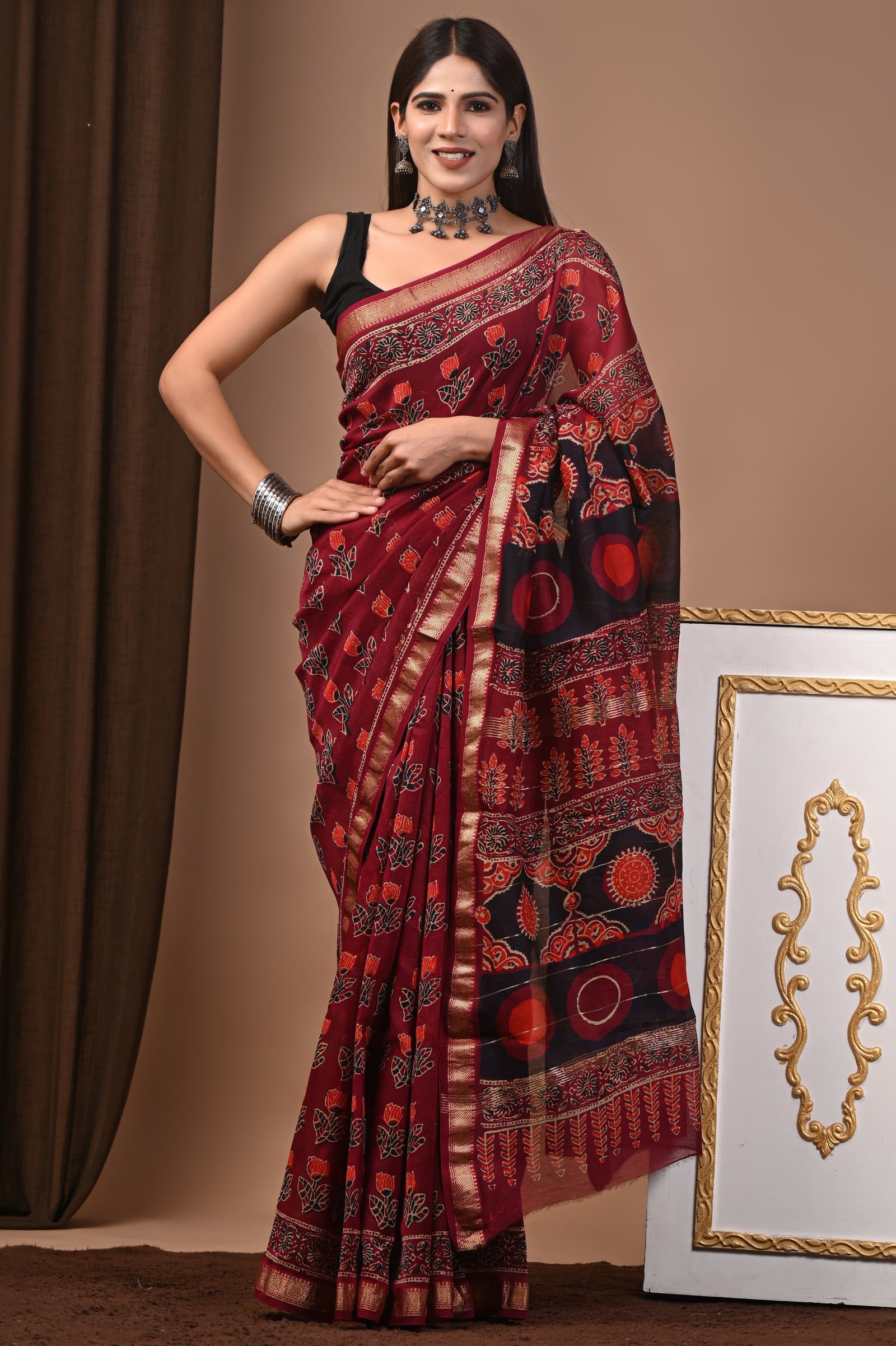 Maheshwari Hand Block Printed Saree