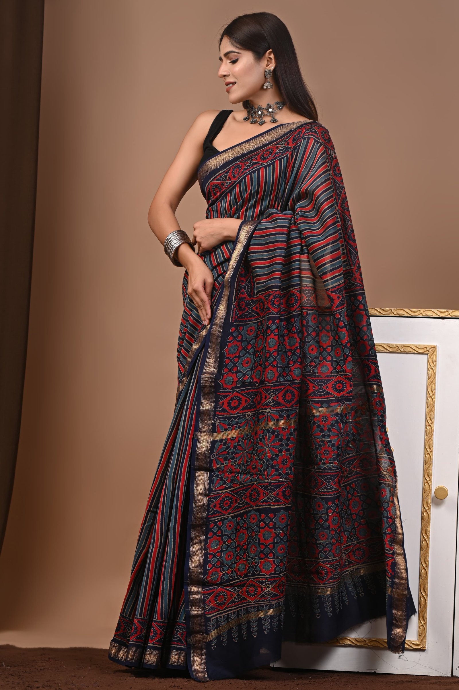 Maheshwari Hand Block Printed Saree