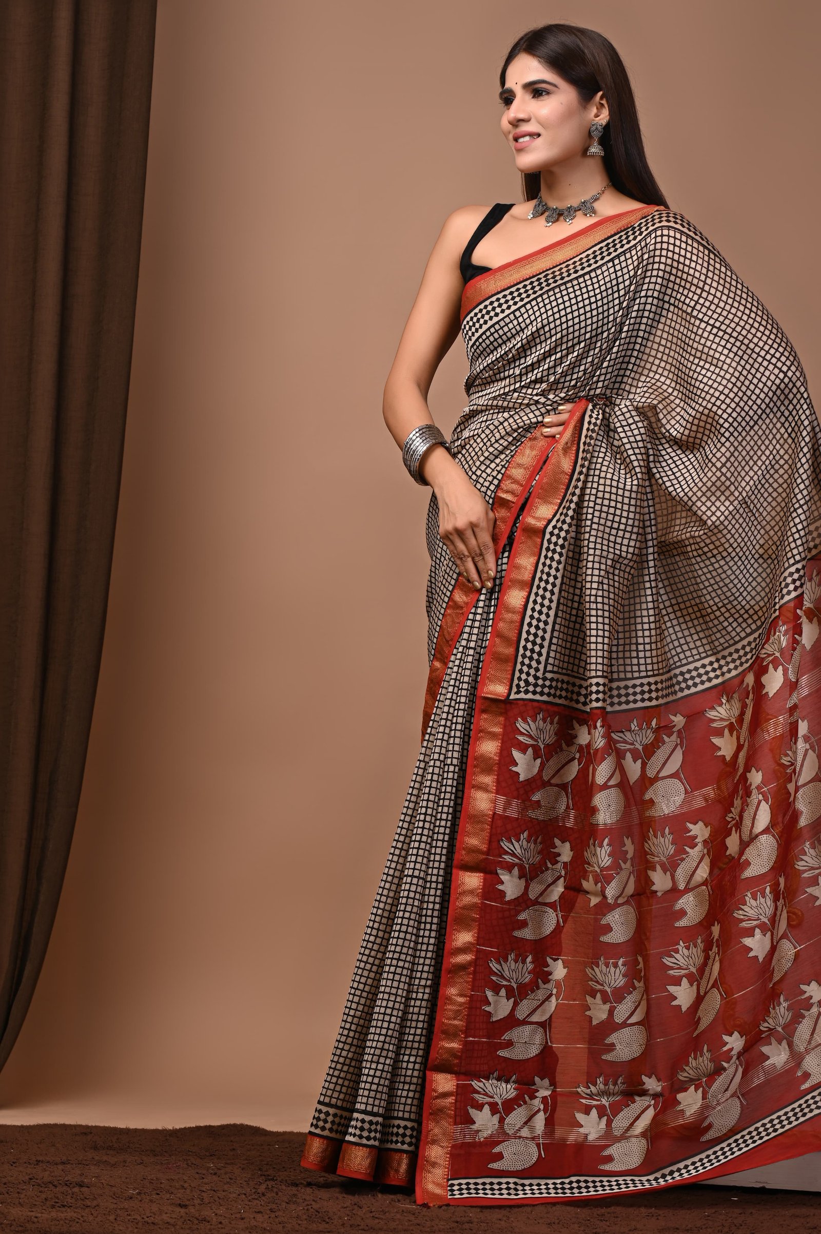 Maheshwari Hand Block Printed Saree