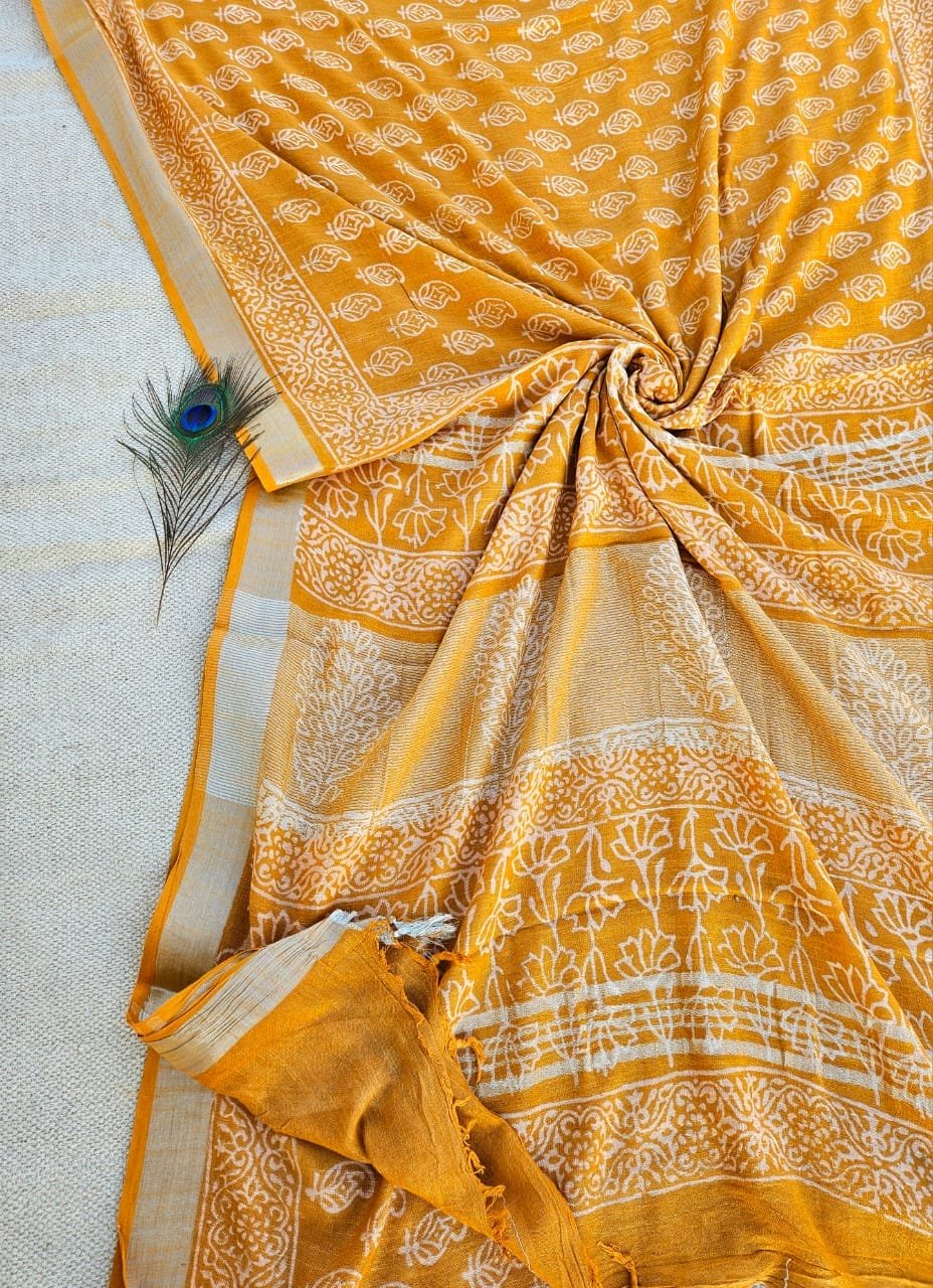Cotton Linen Printed Saree