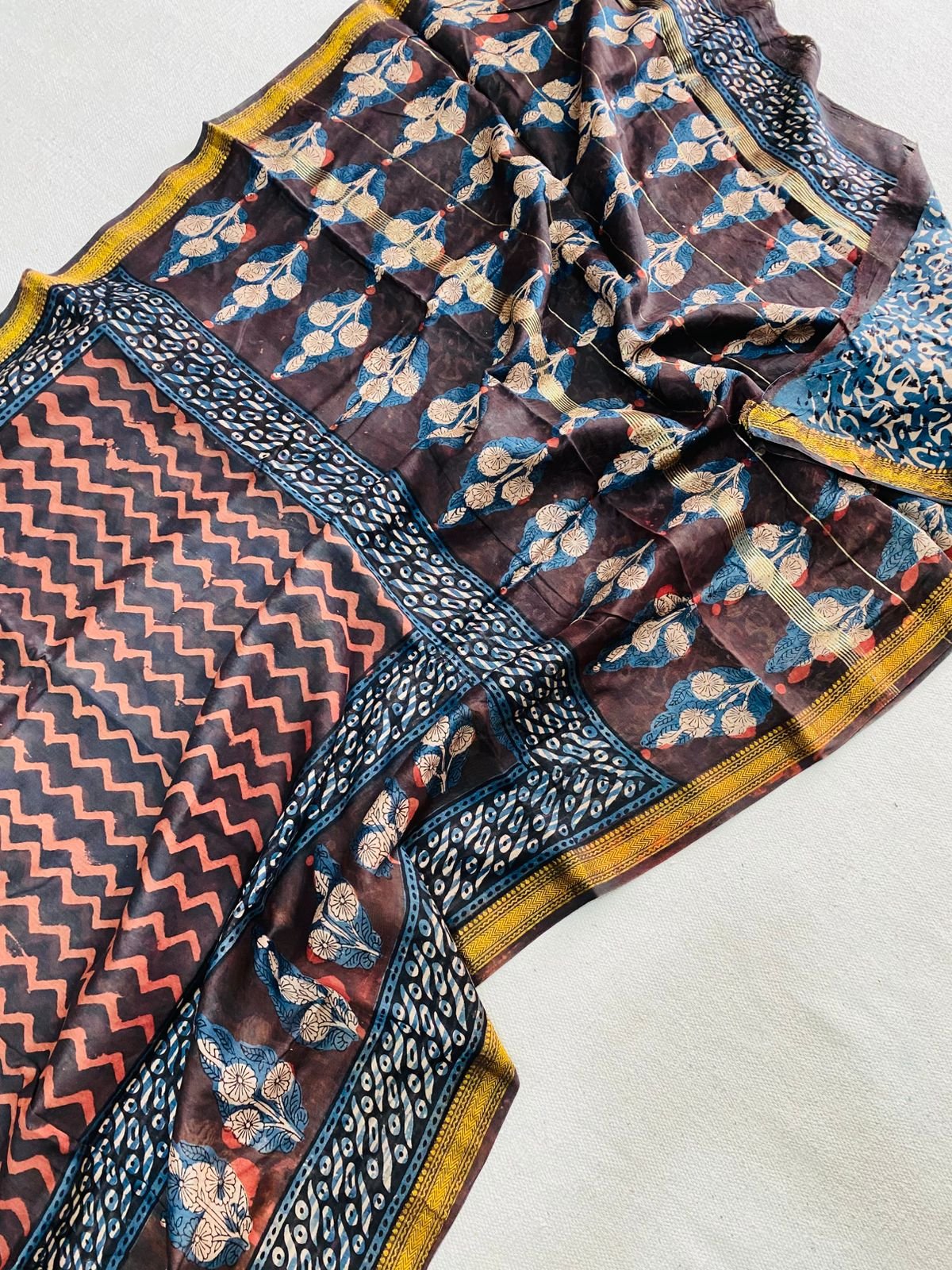 Maheshwari Hand Block Printed Saree