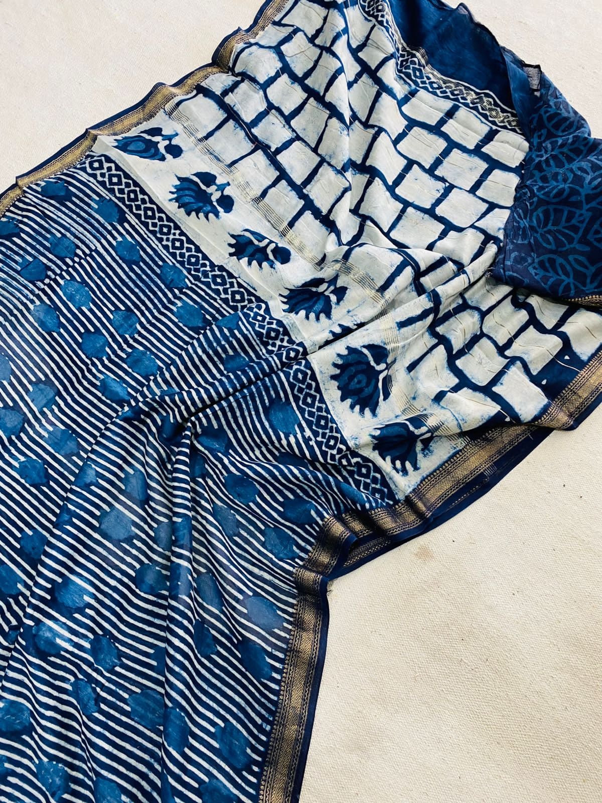 Maheshwari Hand Block Printed Saree