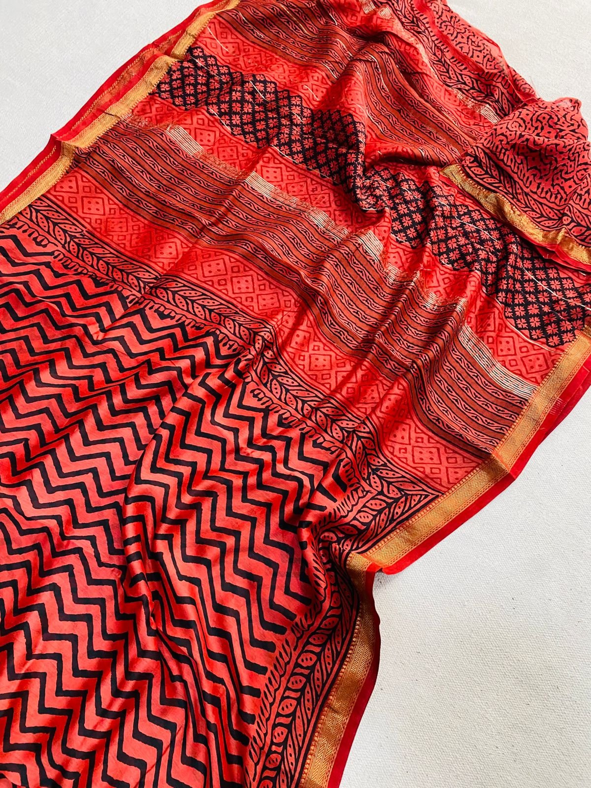 Maheshwari Hand Block Printed Saree