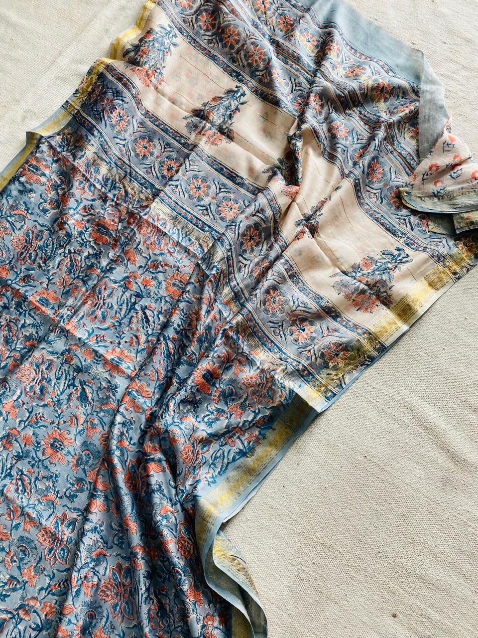 Maheshwari Hand Block Printed Saree